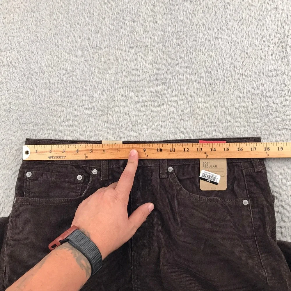 Levis 505 Regular Pants Mens 34x34 Brown Corduroy Stretch Straight Leg Cords NEW
